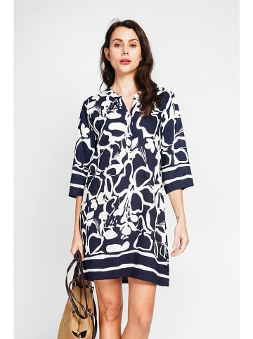 Le Jardin du Lin Kleid in Weiß/ Dunkelblau