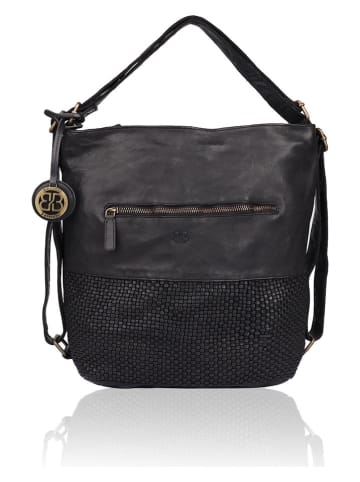 Bellicci Leder-Schultertasche "Erica" in Schwarz - (B)40 x (H)34 x (T)13 cm