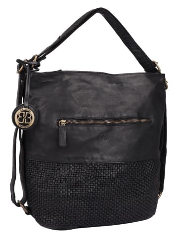 Bellicci Leder-Schultertasche "Erica" in Schwarz - (B)40 x (H)34 x (T)13 cm