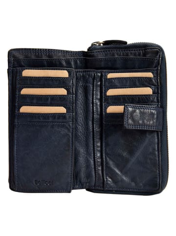 Bellicci Leren portemonnee "Greta" donkerblauw - (B)18 x (H)9,5 x (D)3,5 cm