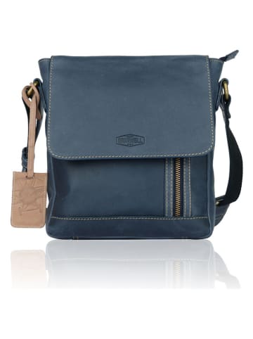 SPARWELL Leren schoudertas "Tenacious Trevor" blauw - (B)22 x (H)24,5 x (D)7 cm