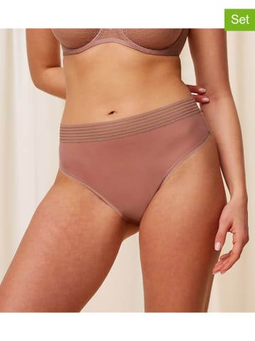 Triumph Stringi high waist (2 pary) w kolorze szaroróżowym