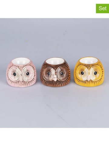 Villa d´Este 3er-Set: Eierhalter "Owl" in Braun/ Rosa/ Gelb - (H)6 cm