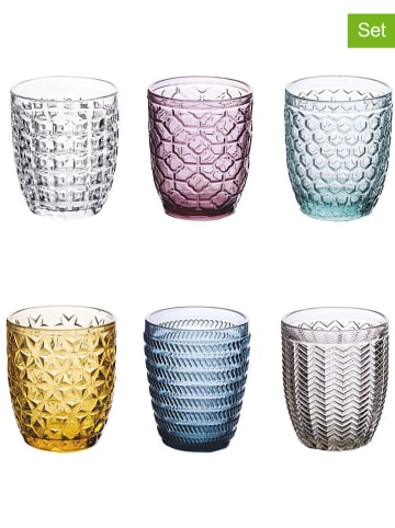 Villa d´Este 6-delige set: waterglazen "Geometrie" meerkleurig - 320 ml
