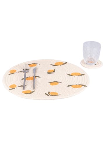 Villa d´Este 2tlg. Set: Tischset mit Untersetzer "Mandar" in Beige/ Orange