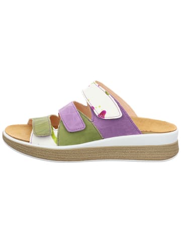 Think! Leder-Pantoletten in Grün/ Lila/ Creme