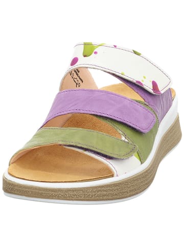 Think! Leder-Pantoletten in Grün/ Lila/ Creme