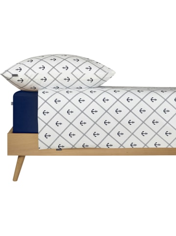 Schiesser Renforcé beddengoedset "Nola" wit/donkerblauw