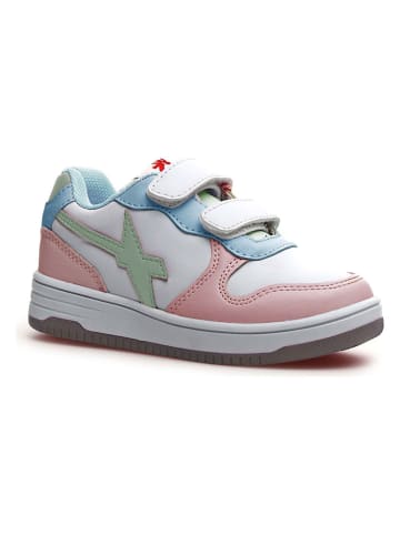 W6YZ Leder-Sneakers in Weiß/ Rosa/ Hellblau