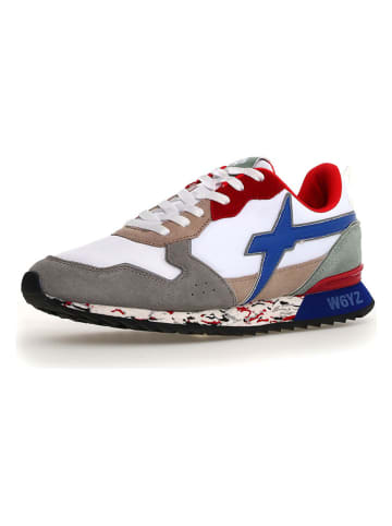 W6YZ Leder-Sneakers in Weiß/ Grau/ Rot