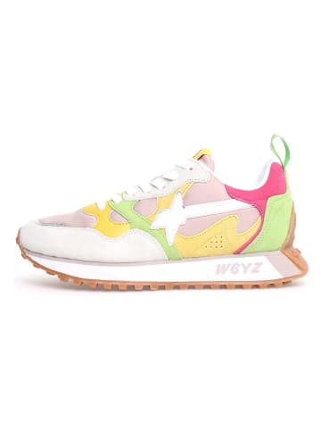 W6YZ Leder-Sneakers in Weiß/ Pink/ Grün