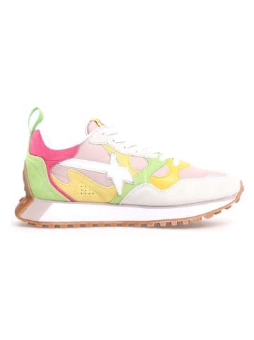 W6YZ Leder-Sneakers in Weiß/ Pink/ Grün