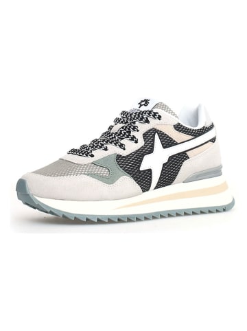 W6YZ Leder-Sneakers in Creme/ Türkis/ Silber