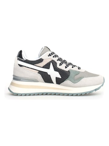 W6YZ Leder-Sneakers in Creme/ Türkis/ Silber