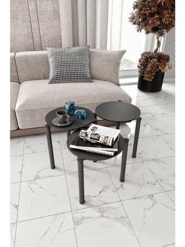 Evila Set van drie bijzettafels "Lavia" zwart - (H)40 x Ø 34 cm