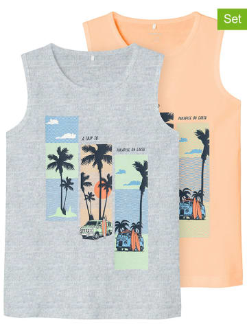 name it 2er-Set: Tops in Orange/ Grau