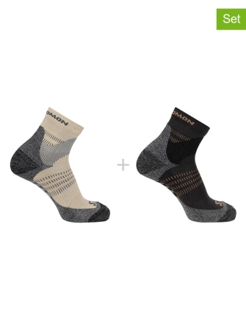 SALOMON 2er-Set: Funktionssocken "X Ultra Access Quarter" in Beige/ Schwarz