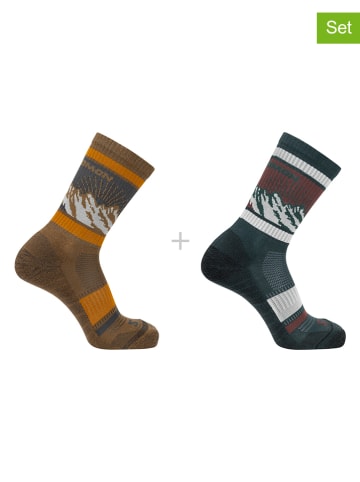 SALOMON Skarpety funkcyjne (2 pary) "Out Alps Crew" w kolorze jasnobrązowo-granatowym