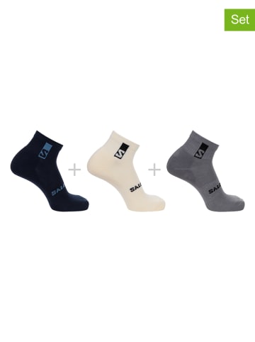 SALOMON 3er-Set: Funktionssocken "Everyday Ankle" in Schwarz/ Beige/ Grau
