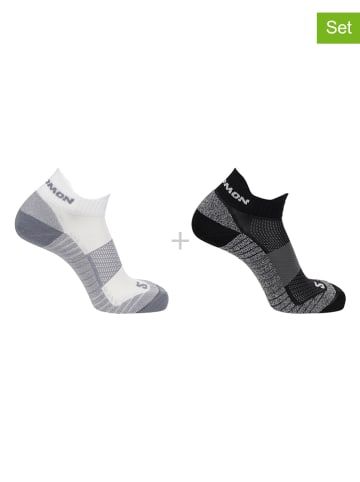 SALOMON 2er-Set: Funktionssocken "Aero Ankle" in Weiß/ Schwarz
