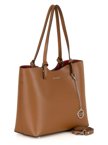 Mia Tomazzi Leren schoudertas lichtbruin - (B)31 x (H)26 x (D)14 cm
