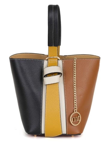 Mia Tomazzi Leren handtas zwart/lichtbruin - (B)15 x (H)21 x (D)15 cm