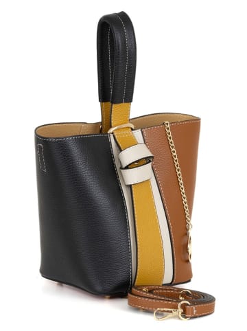 Mia Tomazzi Leder-Henkeltasche in Schwarz/ Hellbraun - (B)15 x (H)21 x (T)15 cm