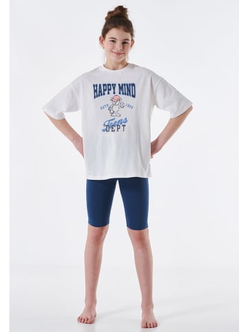 Schiesser Pyjama in Weiß/ Dunkelblau