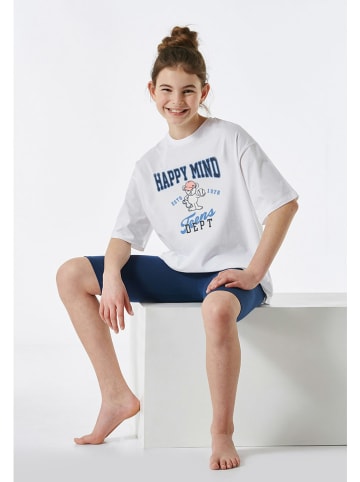 Schiesser Pyjama in Weiß/ Dunkelblau