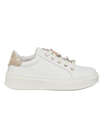 Patrizia Pepe Skórzane sneakersy w kolorze złoto-białym