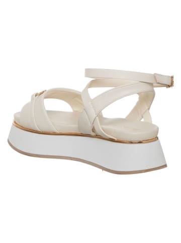Patrizia Pepe Skórzane sandały w kolorze kremowym na obcasie