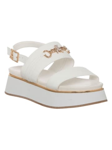 Patrizia Pepe Skórzane sandały w kolorze białym na obcasie