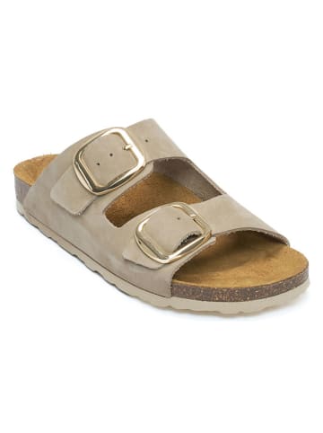 Mandel Leder-Pantoletten in Taupe