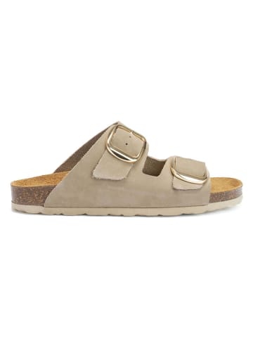 Mandel Leder-Pantoletten in Taupe
