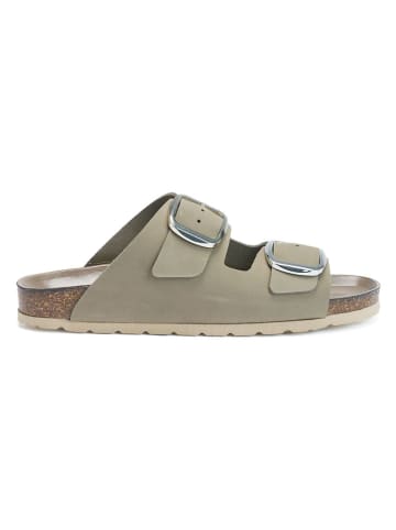 Mandel Leren slippers grijs