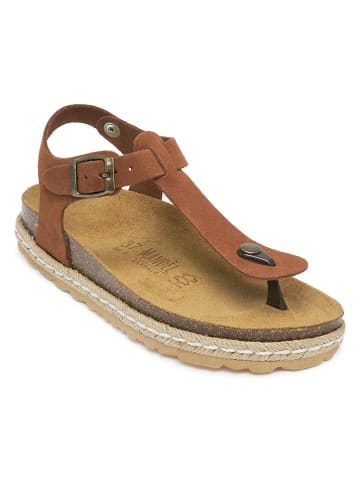 Mandel Leren teensandalen lichtbruin