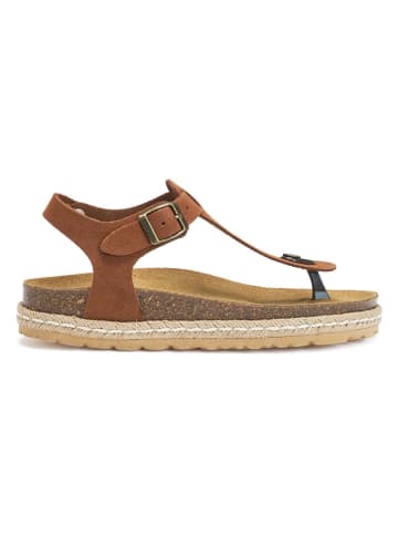 Mandel Leren teensandalen lichtbruin
