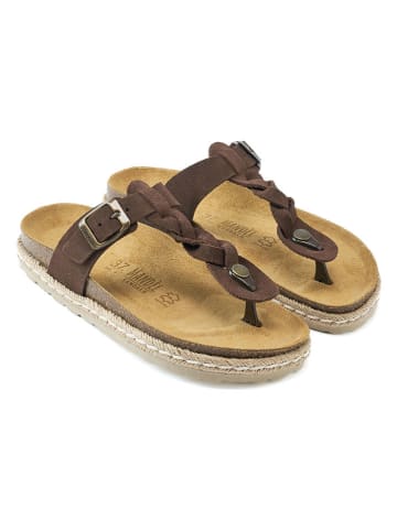 Mandel Leren teenslippers bruin
