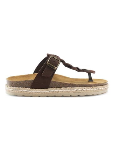 Mandel Leren teenslippers bruin