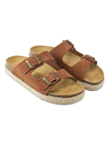 Mandel Leren slippers bruin