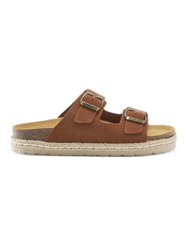 Mandel Leren slippers bruin