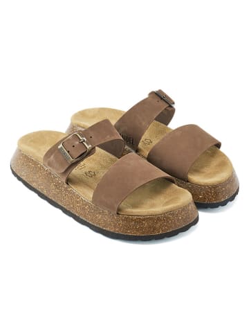 Mandel Leren slippers bruin