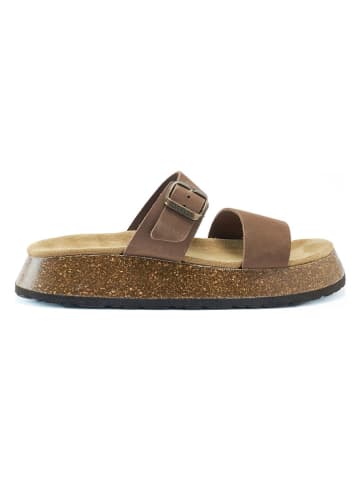 Mandel Leren slippers bruin