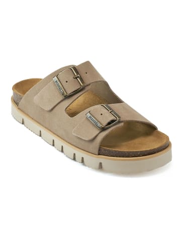 Mandel Leder-Pantoletten in Taupe