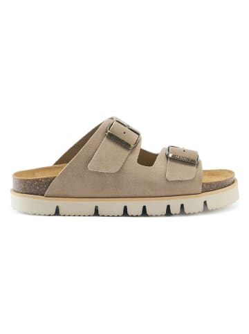 Mandel Leder-Pantoletten in Taupe
