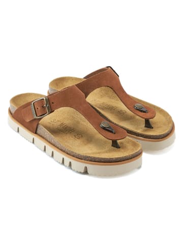 Mandel Leren teenslippers bruin
