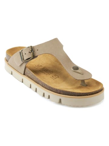 Mandel Leder-Zehentrenner in Taupe