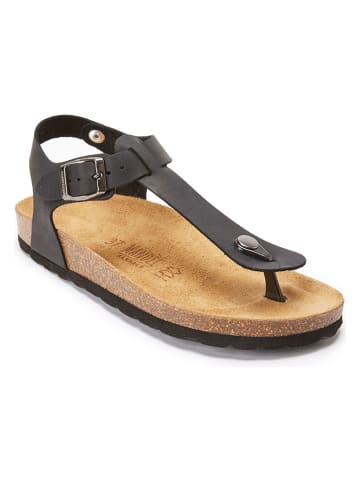 Mandel Leder-Zehensandalen in Schwarz