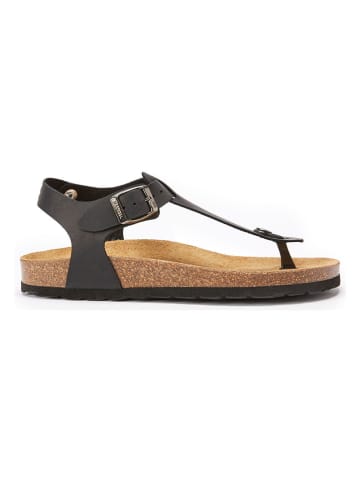 Mandel Leder-Zehensandalen in Schwarz