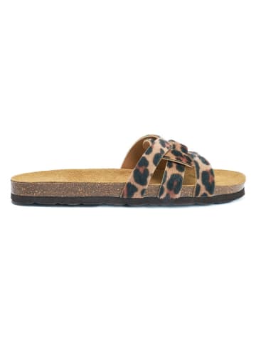 Mandel Pantoletten in Beige/ Braun